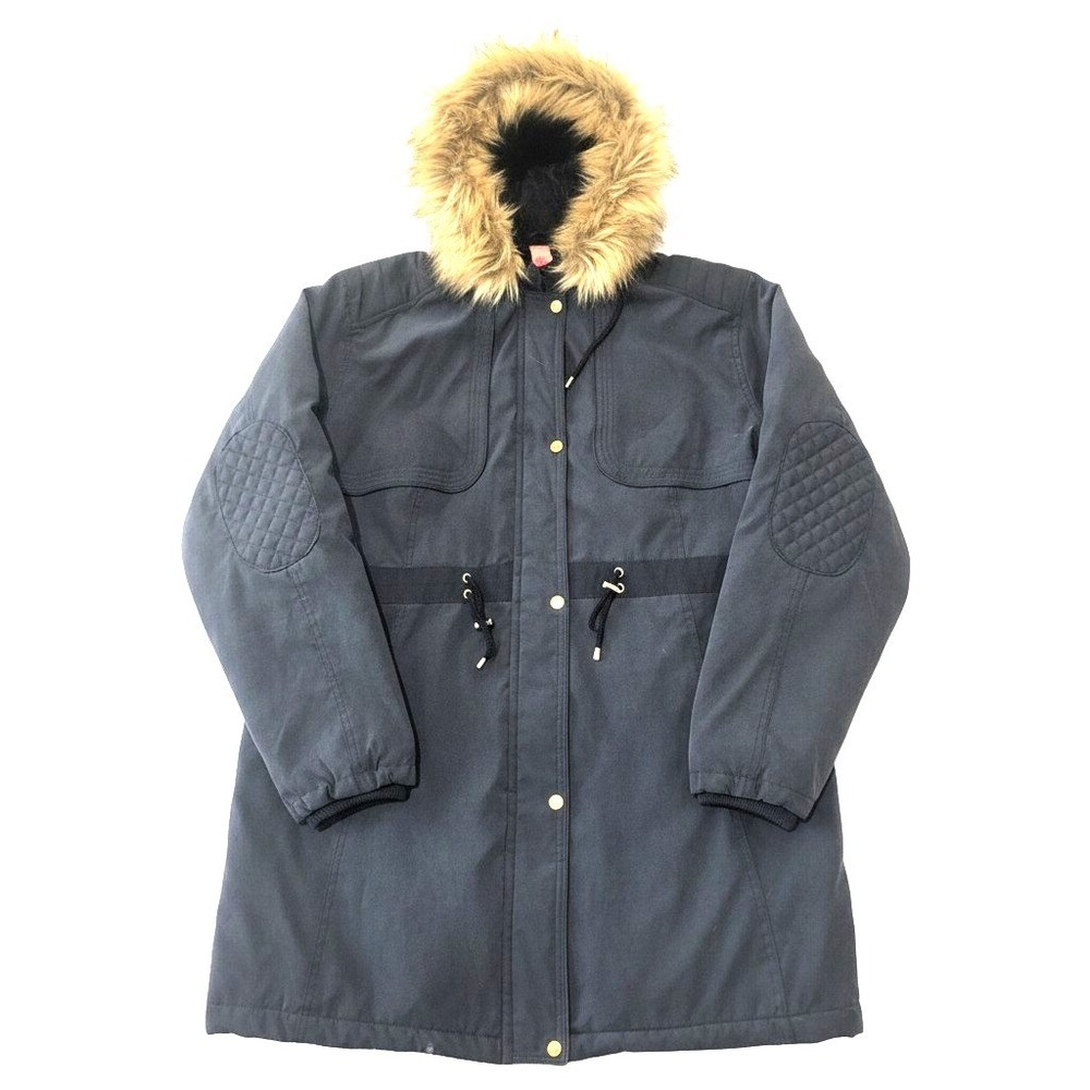 HanTon Women's Size 3XL Ski Jacket Parka Faux Fur Hood Quilted Navy Blue Accents